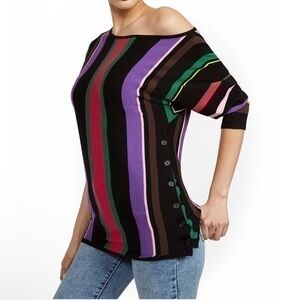 NWT New York & Company Multi-Stripe Side-Button Tunic Sweater Size L